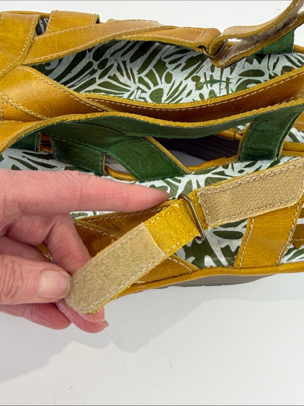 Fly London Mustard Yellow Yisa Leather Wedge Sandals - Picture 6 of 10